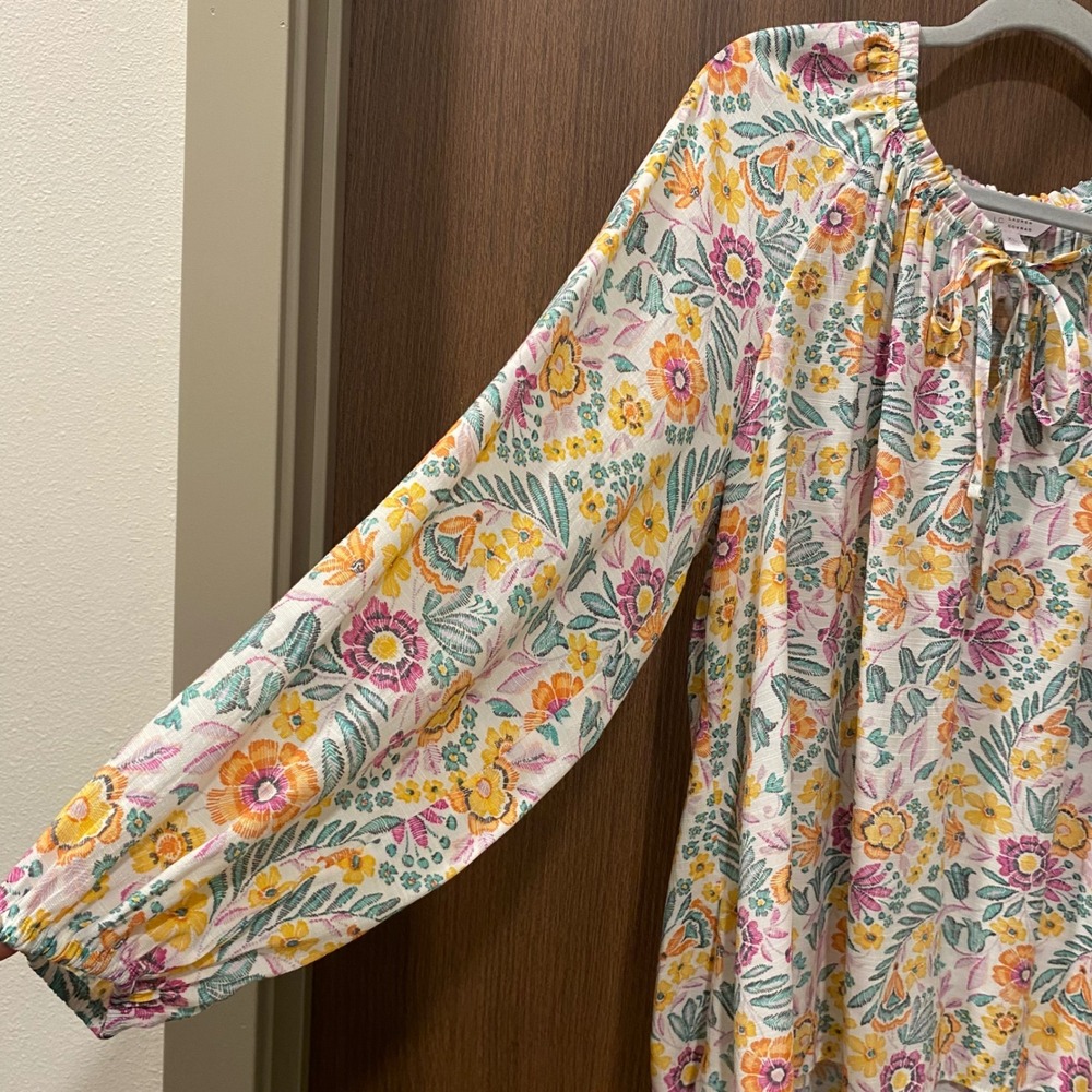 LC Lauren Conrad Bundle Size XL Floral Plaid Blouse Tops Ruffle Popover Feminine - Picture 12 of 15